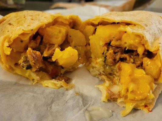 Pulled pork and southwest veggies and potatoes in habenero wrap