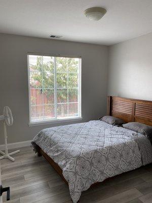 Chavas Painting: Benjamin Moore paint- "Balboa Mist" velvet finish. for the interior walls of the guest bedroom.