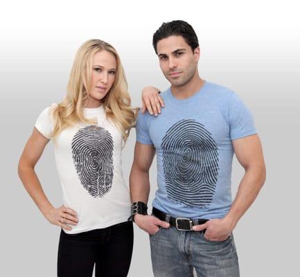 Standard fingerprint T-shirts for men and women. Being featured in www.skymall.com until December 2013.