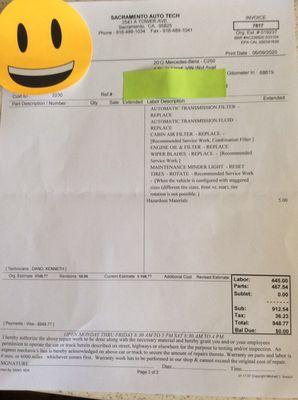 2nd page of 2012 Mercedes invoice
