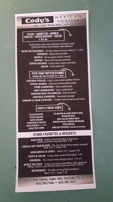 Menu (as of 1/16/2019)