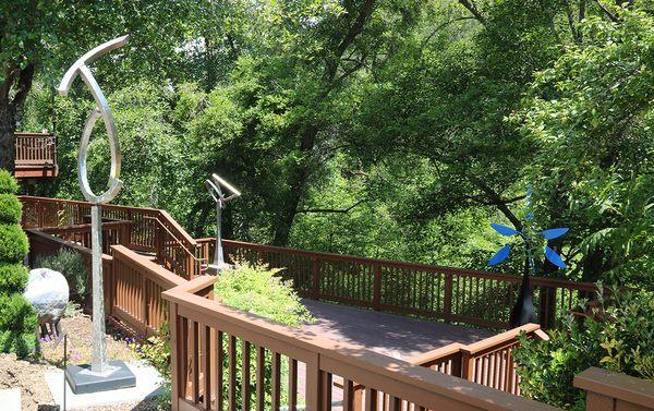 Wind-activated kinetic sculpture on the decks overlooking Sonoma Creek