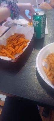 My kids order sweet potato fries, with a container of honey mustard