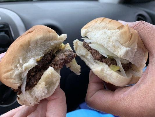 Double cheeseburger (left) and cheeseburger