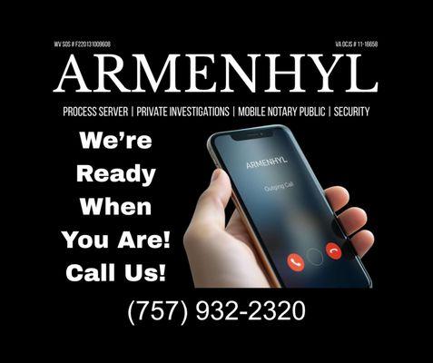 ARMENHYL Process Server, Mobile Notary Public, Private Investigator Williamsburg, Gloucester, Newport News, Hampton, VA Beach, Virginia.