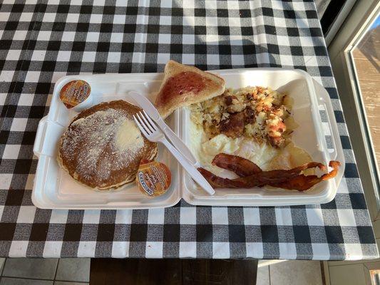 Pancake platter - 2 pancakes, home fries, bacon and toast