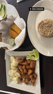 Coconut rice, fish and empanada