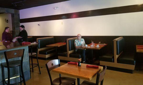 Great social distance. Wide booths with high backs. Staff sanitizes tables and booths after every guest.