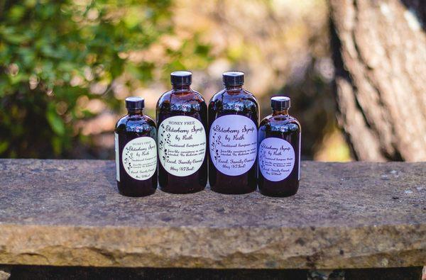 Elderberry syrup and tea, locally-made.