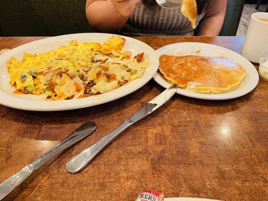 Veggie scramble, home fries, buttermilk pancake.