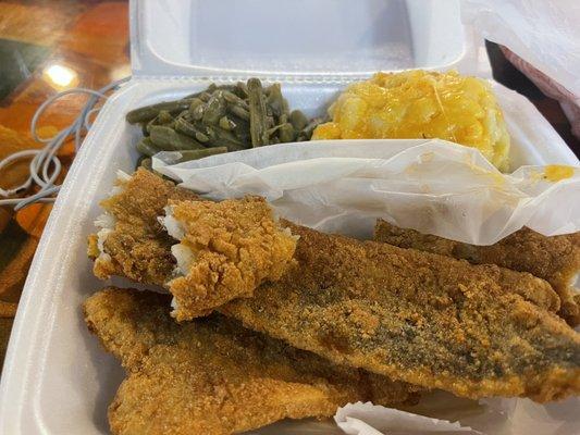 Whiting, Green Beans Mac & Cheese
