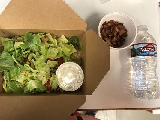 Chopped salad- water bottle for size comparison