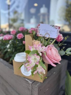 Moms Day Out Beautiful arrangement in vase & latte for Mothers Day celebration 5.09.25