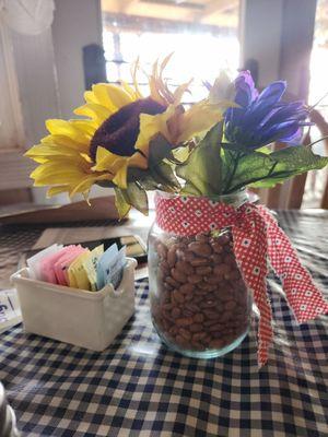 Total old-fashion country flair decor on the tables.