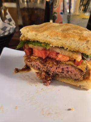 Perfectly cooked Whiskey Hill burger. The sauce!