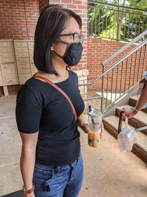 Hanging out at Intown Plaza after lunch at Dagu Rice Noodle. Candid photo taken on covered sidewalk, 3 of 4. Mailboxes.