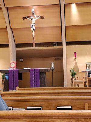 My view before mass. The Purple linens throughout is for the season of Lent. 3/19/2022