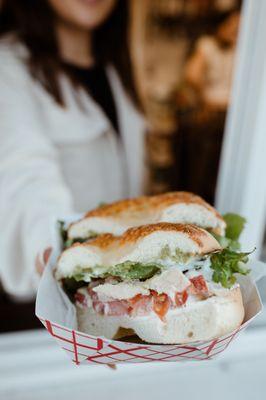 Bagel Sandwiches! Pictured is our Chicken Cesar on an Asiago cheese bagel