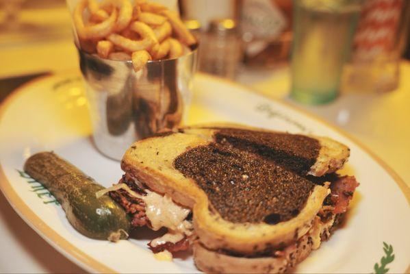 Reuben Sandwich. The flavors hit a great balance of savory and tangy. Curly fries on the side were perfectly crispy.