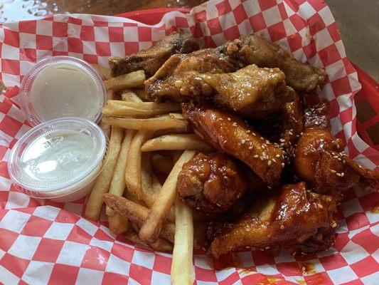 10 wing combo - Korean (foreground) and Teriyaki (at top) sauces