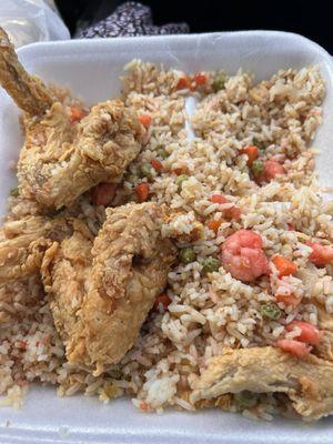 Nasty, unseasoned, disgusting chicken wings along with the pitiful shrimp fried rice