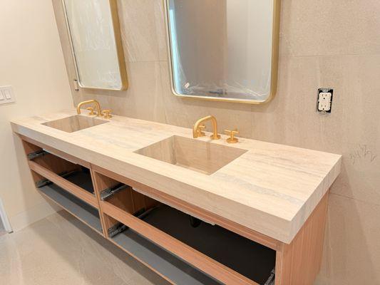 Travertine integrated sink