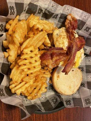Farmhouse Burger w/ waffle fries.