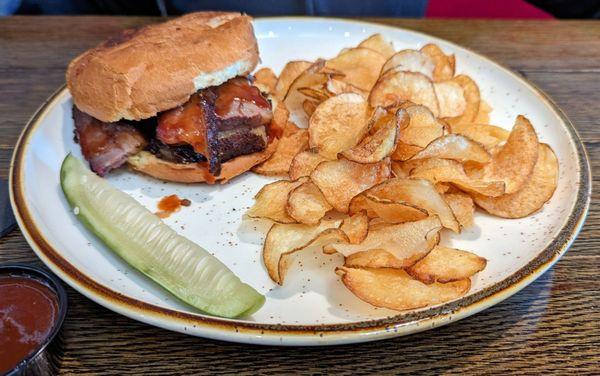 BBQ Brisket sandwich and homemade chips