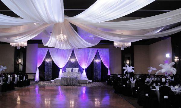 Starburst Ceiling Drape and feathers