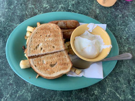 Bargain $9.99 = 2 poached eggs, home fries and rye