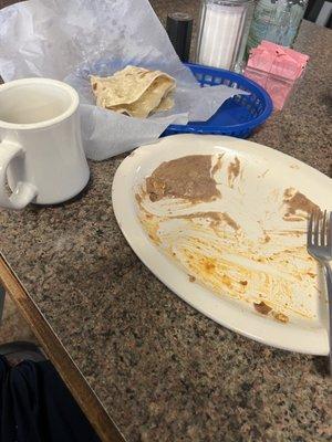 vanishing chorizo and eggs.