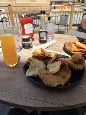 Fish & chips! Mango mimosa.