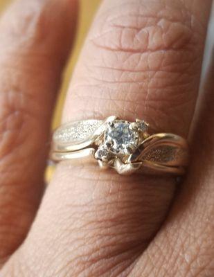 Sentimental Wedding Ring set with missing diamond replaced by Apex Jewelers