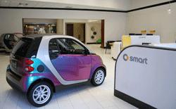 Custom smart car in the Park Place smart center Dallas showroom