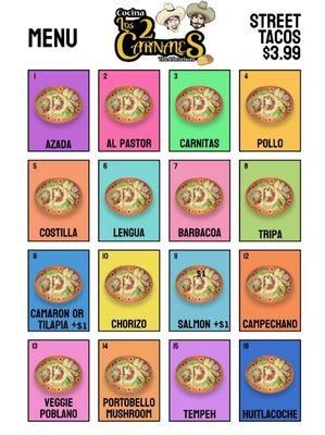 Screenshot of the menu from their website.