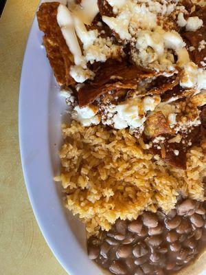 Chilaquiles with beans & rice