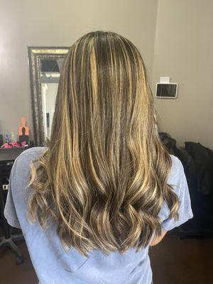 Cynthia's skills worked in with my younger daughter's thick hair cut & color request, beautiful.