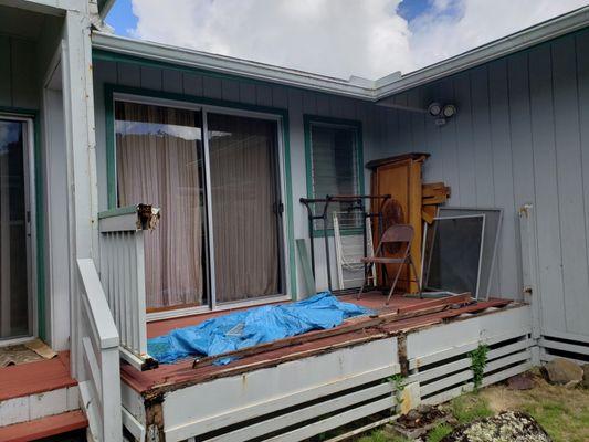 Homeowner lanai had major wood rot and home owner wanted a roof over lanai with gutter.