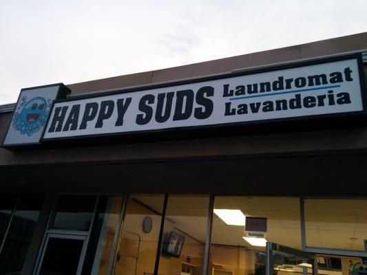 Happy Suds sign. Look how happy and playful those suds are.
