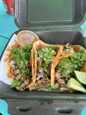 Steak tacos with chili chipotle sauce