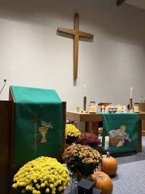 Lovely decor for the contemplative Taize community worship.