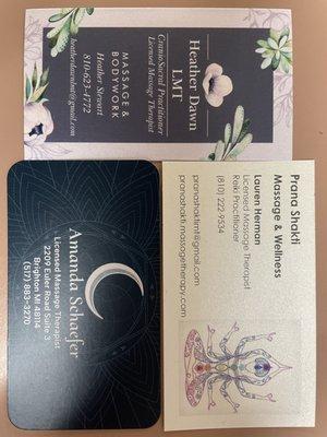 Contact info for all 3 therapists