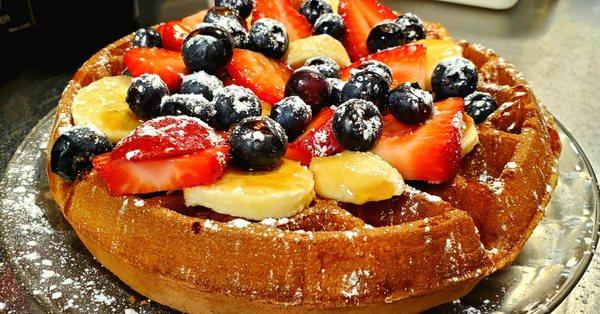 Belgian waffle topped with fresh fruit!