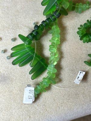 Sea glass beads strung