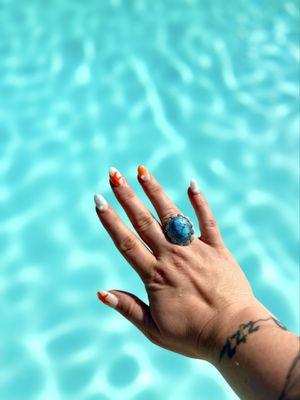 dip manicure with ocean nail design