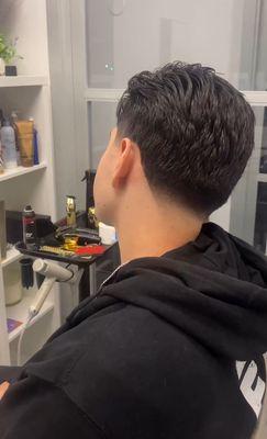 Taper fade - Textured Slick back scissor work