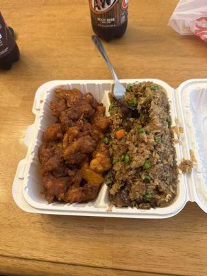 Orange chicken and pork fried rice