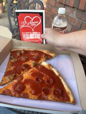 Pepperoni Slice and Sausage Slice topped with their Sweet Pizza Sauce!