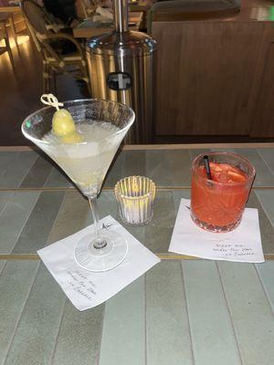 Dirty olive oil martini and sunseeker