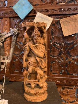 Hand carved wooden statue of Lord Krishna (Hindu Deity)